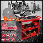 3-Tier Heavy Duty Steel Tool Trolley - Workshop Cart with Pegboard, Hooks and Locking Swivel Casters V465-95241