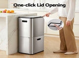 Cefito 63L Rubbish Bin 3 Compartment Stainless Steel Split Door Trash Can Silver RB-63L-3C-SI