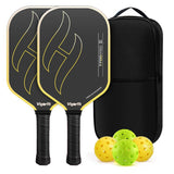T700 Carbon Fibre Textured Pickleball Set - 2 Black & Yellow Lightweight Pro Paddles with 4 Balls V888-ELOSUNG55465-1