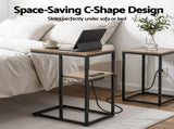 Artiss C-Shaped End Table Charging Station 2-Tier Side Coffee Table Bedside Wood FUR-U-COF-09-WD