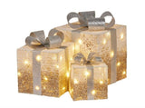 Christabelle 3 Piece Christmas Present Display Set with Lights - Champagne Finish 112_MHA403