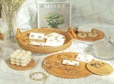 Rattan Trays Baskets, Small Round Bread Baskets with Wooden Handle, Woven Serving Tray Handcrafted, V1369-AZ3-W-12414