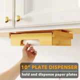 10-inch Paper Plate Dispenser, Under Cabinet Bamboo Plates Holder, Kitchen Counter Vertical Plate V1366-AZ2-W-05030