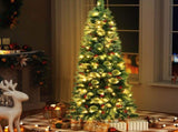 Jingle Jollys Christmas Tree 1.8M LED Xmas Tree Party Decorations Red Barries XM-TR-SLIM-PE-6FT-LED