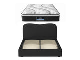 Giselle 32cm Euro Top King Single Mattress 5-Zone and Artiss Boucle Bed Frame Set MABF-0907-DARA-BK-KS