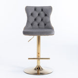 4x Height Adjustable Swivel Bar Stool Velvet Studs Barstool with Footrest and Golden Base- Grey V226-SW1912GY-2