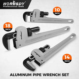 HORUSDY 3PCS Aluminum Straight Pipe Wrench Set 10" 14" 18" with Alloy Steel Jaws V465-81145