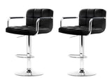 Artiss 2x Bar Stools Leather Gas Lift w/Armrest Black BA-K-1055A-BKX2