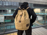 Canvas Travel Backpack with Bucket Design Khaki V1142-LP1005007636000586