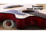 Alpha 38 Inch Acoustic Guitar Wooden Body Steel String Full Size w/ Stand Wood GUITAR-D-38-NAT-CAPO