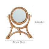 Rattan Vanity Mirror with 360&deg Rotating Stand, Portable Makeup Mirror for Women, Stylish Design for V1366-AZ2-W-22427
