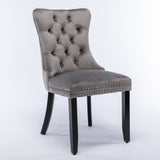 6x Velvet Dining Chairs Upholstered Tufted Kithcen Chair with Solid Wood Legs Stud Trim and V226-SW1901GY-3