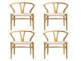 1 Set of 4 Artiss Dining Chairs Wooden Rattan Seat Wishbone Back MO-DIN-B-01-RAT-WDX4