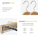 TOPIA HANGER Wooden Pants Hangers,Slim Natural Wood Skirt Hangers with Anti-Rust Hook and Adjustable V1258-DP02-F-233