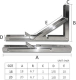 Heavy-Duty Foldable Wall Shelf Brackets 2-Pack 304 Stainless Steel Triangular Supports with V1107-CS-ZWJSJZJ18