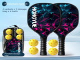Black and Pink and Blue Professional Carbon Fiber Pickleball Paddle Set 2 Rackets 4 Balls 1 V888-ELOSUNG53155