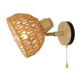 Rattan Wall Sconces Retro Japanese Style Bedside Wall Lamp for Bedroom Living Room Wall Light Zipper V1192-AZ-W-23783