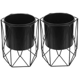 Set of 2 Black Flower Pots with Stands, Indoor Decorative Plant Holders for Home and Office V1369-AZ3-W-20865