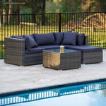 LONDON RATTAN 4 Seater Modular Outdoor Lounge Setting with Coffee Table, Ottoman, Grey V219-OTDOLSLR4SGY3