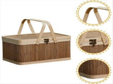 Bamboo Basket Natural -Friendly Woven Basket Bamboo Picnic Basket with Lid Handheld Snacks Bread V1369-AZ3-W-12737