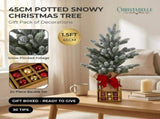 Christabelle 45cm 1.5ft Snowy Potted Christmas Tree Decorations Gift Pack Hessian Red Gold Baub 112_HZ702