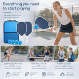Fiberglass Pickleball Paddle Set Grey Blue, Light Twin Paddles Reduce Arm Fatigue, Dad Outdoor Gift V1221-XM-LB1675-GM57