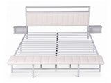 Artiss Queen Metal Bed Frame Boucle Headboard Charging Station Side Table White MBED-C-FAY-Q-WH-AB