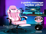 Artiss 2 Point Massage Gaming Office Chair Footrest Pink MOC-GC-2P-PK-WH