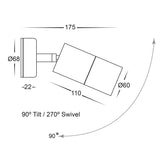 Tivah 316 Stainless Steel 5W 240V GU10 LED Tri Colour Single Adjustable Wall Pillar Light V1202-V1-HVLHV1207GU10T