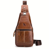 Brown Black Leather Sling Bag Crossbody Bag Chest Bag Travel Bag Quality Leather Bag V1347-127-BLA-20010