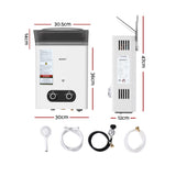 Devanti Portable Gas Water Heater 6LPM Outdoor Camping Shower White GWH-A-LPG-4DZ-WH