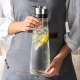 Glass Carafe, 1 Liter Leak Proof Glass Carafe With Stainless Steel Flip Lid For Water, Milk, Juice V1188-MS-227-2159