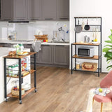 Kitchen Baker's Rack, 3-Tier Serving Cart with Metal Frame and 6 Hooks, Rustic Brown V178-11338