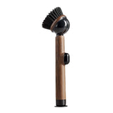 Pot Brush Wood Grain Handle Suction Cup Stand Liquid Dispensing Brush Non - Brown - Size 2PCS V1102-122-50368-BRN-2PCS