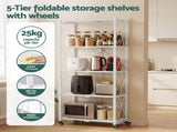 Artiss 5-Tier Foldable Kitchen Bakers Rack 71x160cm Microwave Stand White KR-MEL-5S-FOLD78-WH