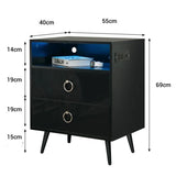 Amelia Modern LED Bedside table with USB and power socket black x 2 V195-NT-023-BK2