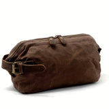 Vintage Waxed Canvas & Cowhide Cylinder Bag, Dopp Kit with Dual Zippers, Commute Travel V1232-NSSZB-003