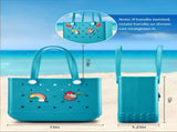 EVA Beach Tote Bag for Swimming, Pool & Travel Waterproof Washable Rubber Handbag with 2 Random V1107-CS-STDDBL