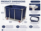 Commercial Laundry Trolley 90x65x80cm Large Capacity Linen Cart with 2 Swivel & 2 Fixed Wheels Navy V324-LT-906580-NV-VAR