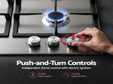 Devanti 59cm Gas Cooktop 3 Burner Knob Control Stainless Steel Hob Silver CT-GAS-3B-SS
