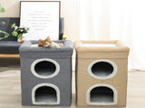 Grey 3-Story Villa Cat House with Scratching Posts - Foldable Double-Decker Cat Condo, Warm & V888-ELOSUNG48747