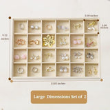 Large Velvet Jewelry Tray Display Drawer Inserts 2 Pack Stackable Jewelry Organizer for Earring V1107-107-05305-BEG-24GRIDS