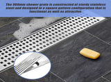 900mm Bathroom Shower Stainless Steel Grate Drain w/Centre outlet Floor Waste Square Pattern V63-832811
