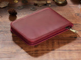 Wine Red 12-Slot Genuine Crazy Horse Leather Fountain Case - Handcrafted Large Capacity Zippered V888-ELOSUNG46210