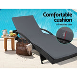 Gardeon Sun Lounge Wicker Lounger Outdoor Furniture Beach Chair Patio Adjustable Cushion Black FF-LOUNGE-ARM-BK