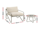 Gardeon Outdoor Bistro Set 3 Piece Patio Furniture Conversation Table and Chairs Khaki ODF-BISTRO-STL-CGR