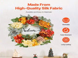 Artificial Decorative Wreath 60.96cm Red Orange Yellow Hydrangea Rose Wreath with Wooden Sign Year V767-VVR-ZSHHXQHMPHCH0I3Y1V0