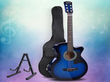 Alpha 38 Inch Acoustic Guitar Wooden Body Steel String Full Size w/ Stand Blue GUITAR-D-38-BLS-CAPO