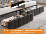 King Bed Frame with 2 Storage Drawers and LED Lights Headboard, Upholstered Bed Frame with Charging V1127-AU-2452KN-GRY