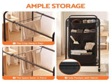 Artiss Pants Trolley Mobile Clothes Rack Clothing Stand with 30 Hangers Wheels Storage Organizer Bag HANGER-B-14-WHEEL-BK
